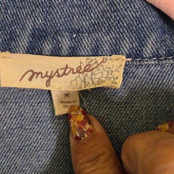 Mystree Crochet Sleeve Medium Wash Denim Jacket Bohemian Size M - Picture 10 of 11